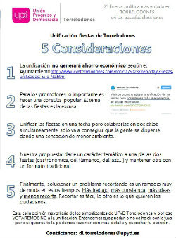 UPyD Torrelodones explicará su opinión respecto a la unificación de las fiestas este domingo 1 de Junio 