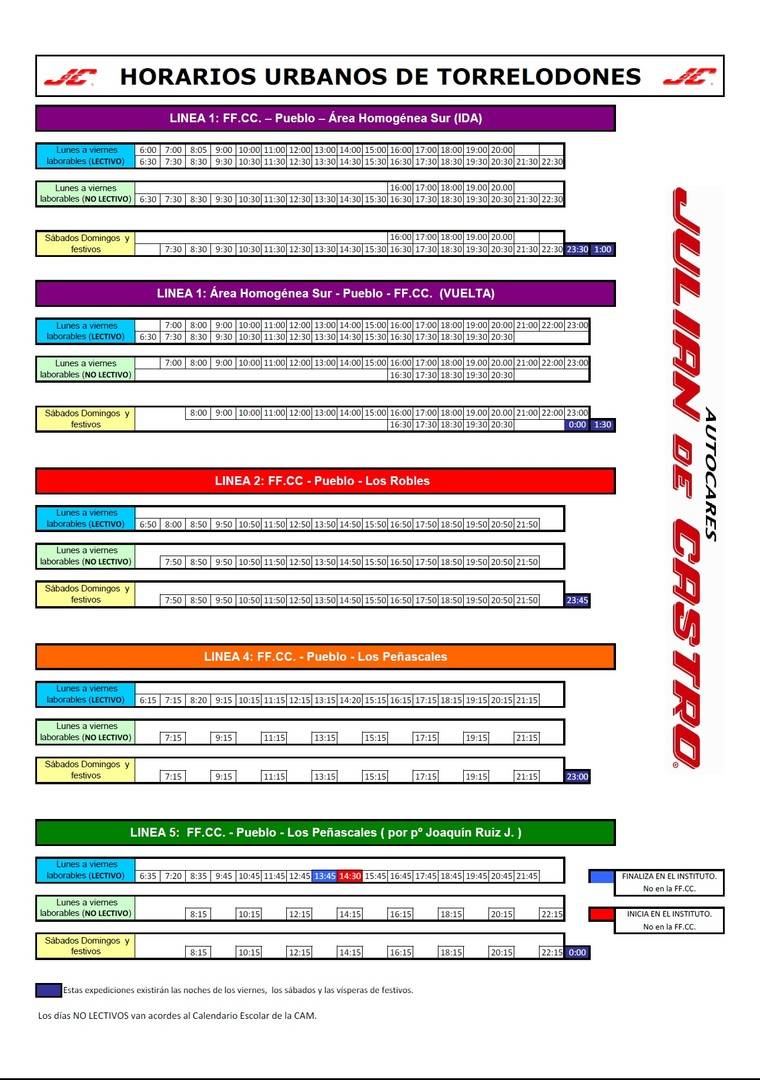 Horarios urbanos Julián de Castro