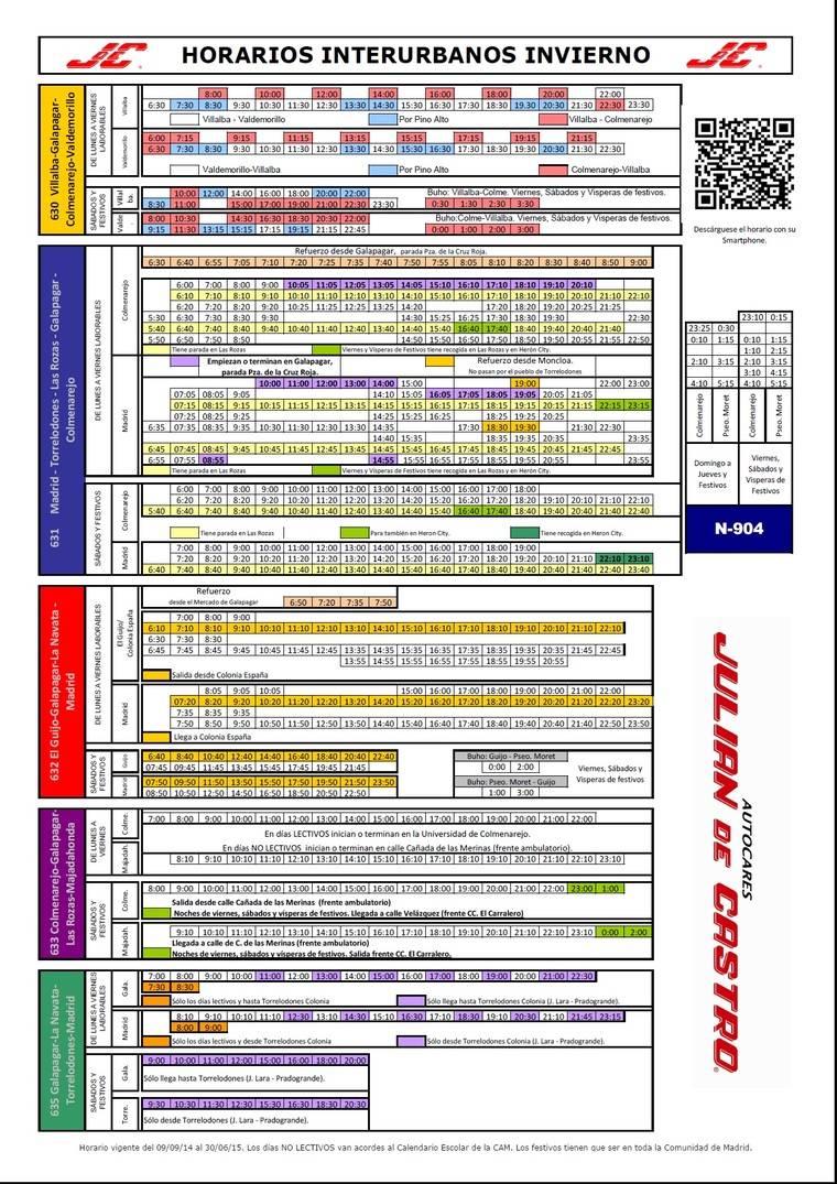 Horarios interurbanos Julián de Castro