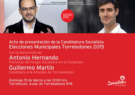 Antonio Hernando presenta al candidato socialista a la alcaldía en Torrelodones el domingo 15 de marzo