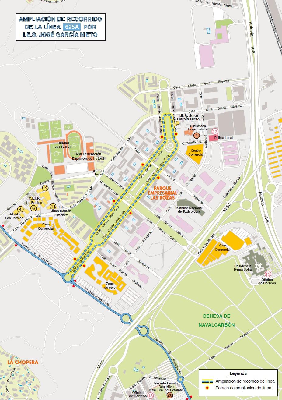 La línea de autobús 625A amplía su itinerario para facilitar el acceso al IES José García Nieto de Las Rozas