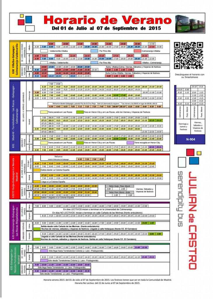 Horarios interurbanos Julián de Castro. Verano.