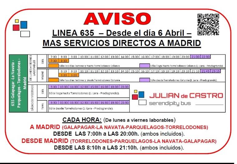 Horario 635. Reforzado servicio.