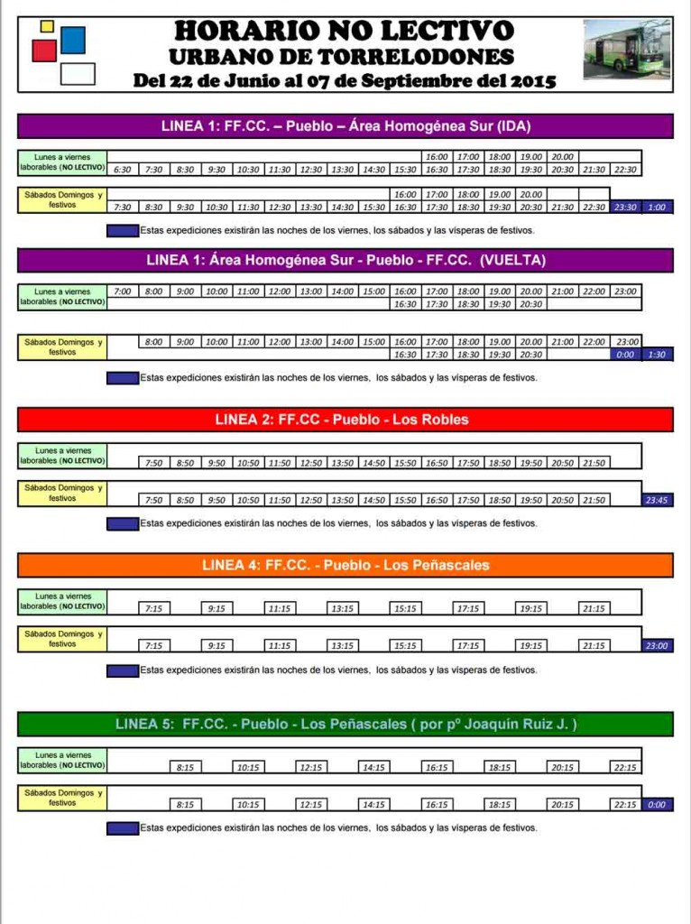 Horarios urbanos Julián de Castro. Verano.