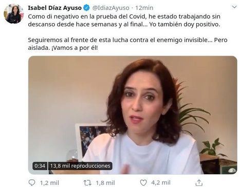 Mensaje difundido por la presidenta regional a través de su cuenta en Twitter