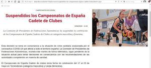 Suspendido el Campeonato de España Cadete de Baloncesto
