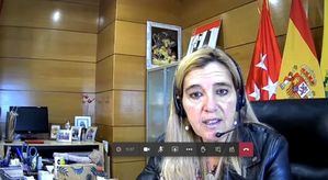 Mariola Vargas, alcaldesa de Collado Villalba, en el transcurso de la rueda de prensa on line que ha ofrecido este lunes, 8 de febrero