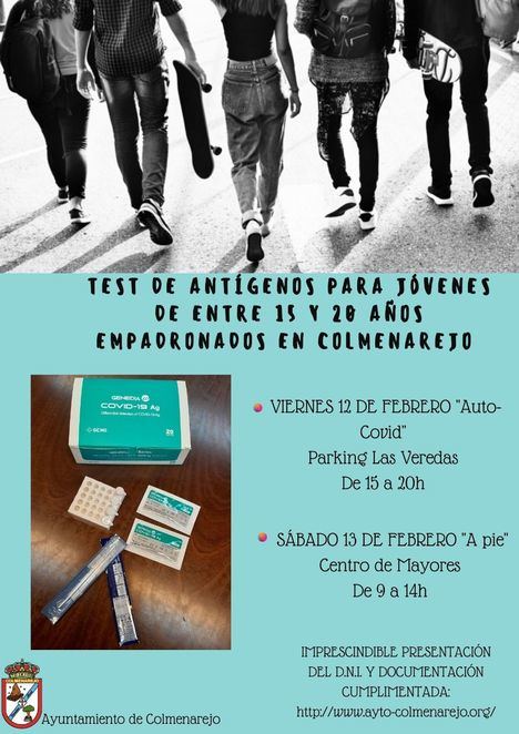 El Ayuntamiento de Colmenarejo realizará test de antígenos a jóvenes de entre 15 y 20 años