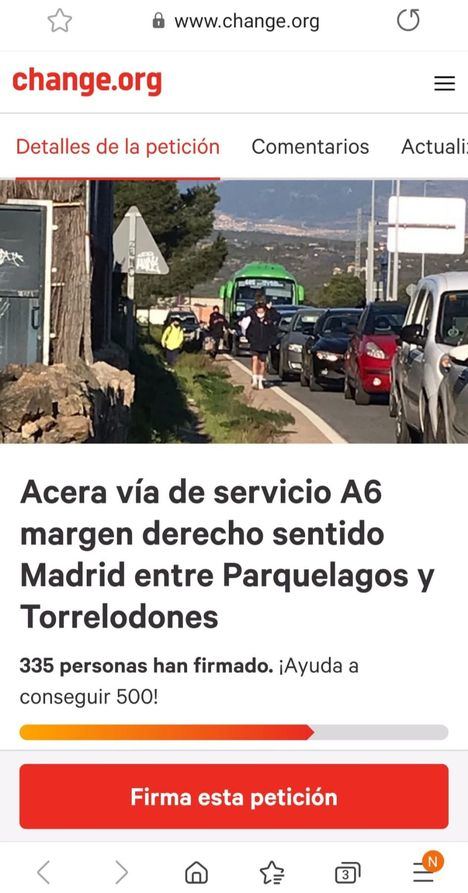 Recogida de firmas para pedir una acera que conecte Torrelodones y Parquelagos por la vía de servicio de la A-6