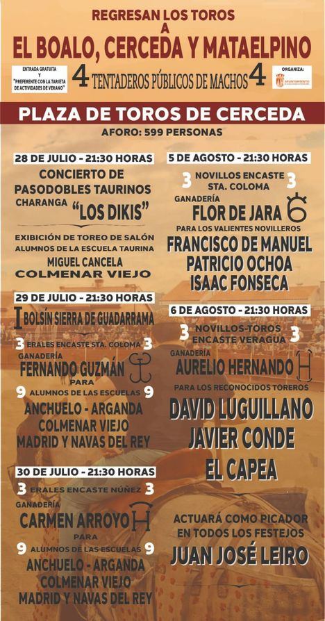 Los festejos taurinos regresan a El Boalo, Cerceda y Mataelpino hasta el 6 de agosto
 