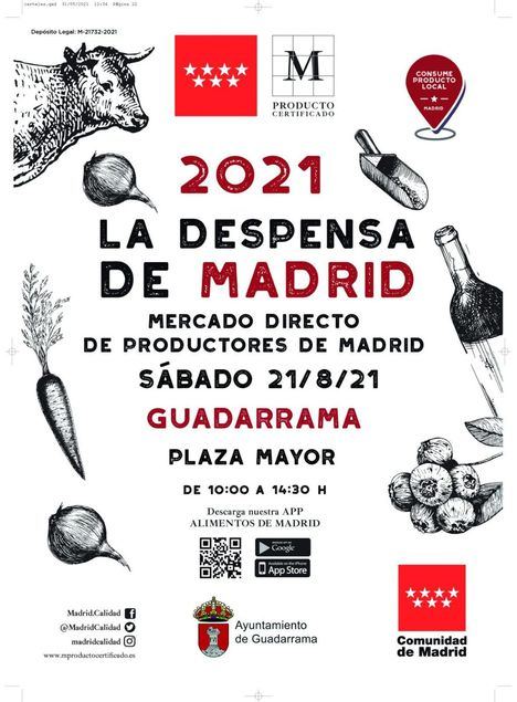 El mercado itinerante La Despensa de Madrid vista la Plaza Mayor de Guadarrama este sábado