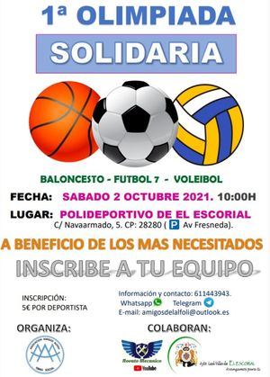 El Polideportivo de Navaarmado de El Escorial acoge este sábado la I Olimpiada Solidaria