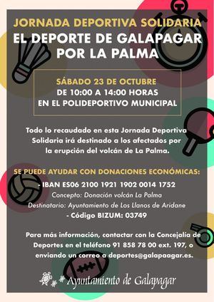 Galapagar organiza una Jornada Deportiva por La Palma para el sábado 23 de octubre
 