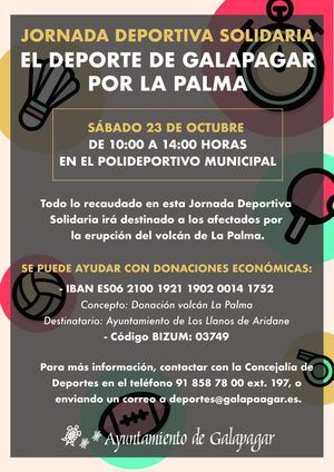 Galapagar organiza una Jornada Deportiva por La Palma para el sábado 23 de octubre
 