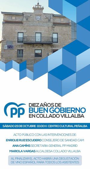 El PP de Collado Villalba celebra diez años en el Gobierno local con un acto este sábado
 