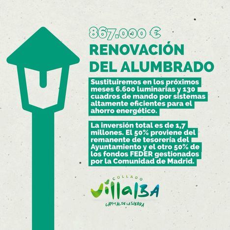 Collado Villalba destinará casi 900.000 euros a la renovación del alumbrado público para hacerlo más eficiente
