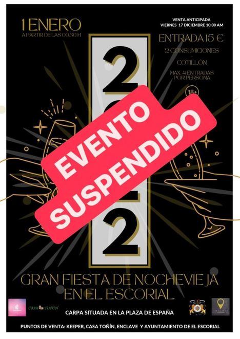 El Ayuntamiento de El Escorial suspende su fiesta de Nochevieja
 