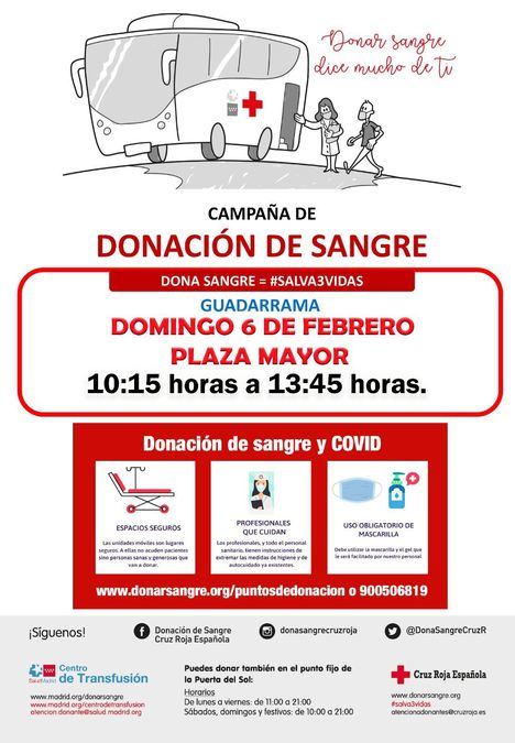 Una unidad móvil de donación de sangre visitará Guadarrama este domingo, 6 de febrero
