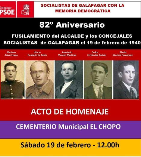 El PSOE de Galapagar rinde homenaje al alcalde Anastasio Moreno y los concejales fusilados en 1940