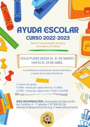 El Escorial abre el plazo para solicitar las ayudas al estudio para el curso 2022/2023