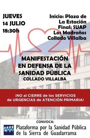 La Plataforma por la Sanidad Pública Sierra de Guadarrama se manifiesta este jueves en Collado Villalba por el cierre de los SUAP