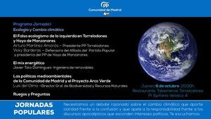 El Partido Popular de Torrelodones organiza este jueves, 6 de octubre, una jornada sobre Ecología y Cambio Climático
