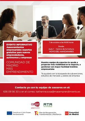 Hoyo de Manzanares organiza una jornada informativa sobre el proyecto +Emprendimiento