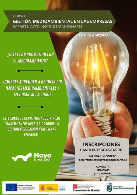 Hoyo de Manzanares impartirá un Curso de Gestión Ambiental para empresas