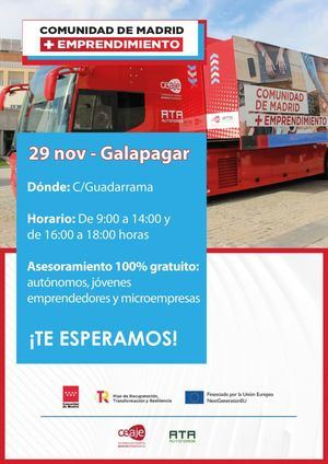 Galapagar recibirá el 29 de noviembre la visita del Autobús del Emprendedor