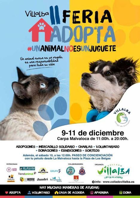 La II Feria Villalba Adopta promoverá, del 9 al 11 de diciembre, la adopción responsable en Navidad