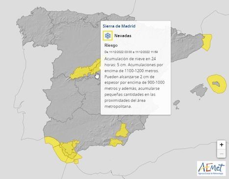 La Agencia Estatal de Meteorología emite un aviso amarillo por nieve en la zona de la Sierra para el domingo