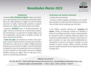 Novedades para el mes de marzo en INCORR, Centro de Desarrollo Personal y Profesional de Las Rozas