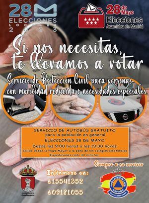 Un servicio de autobús gratuito trasladará a los vecinos de Guadarrama que lo necesiten hasta los colegios electorales