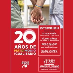 El PSOE de Torrelodones organiza una charla-coloquio por el 20 aniversario del matrimonio igualitario
