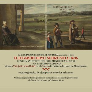 La Asociación El Ponderal presenta un libro sobre la concesión del título de villazgo a Hoyo de Manzanares