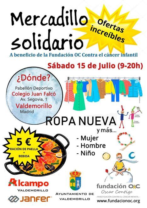 Valdemorillo acoge el 15 de julio un mercadillo solidario a beneficio de la Fundación OC contra el cáncer infantil
