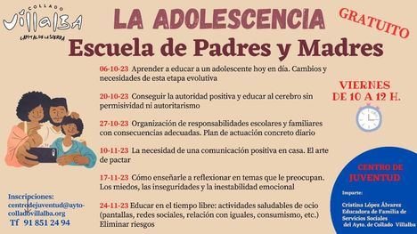 Collado Villalba ofrece el ciclo de charlas gratuitas ‘La adolescencia. Escuela de padres y madres’