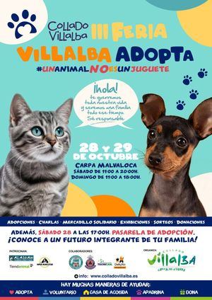 Collado Villalba celebra la III Feria Villalba Adopta con el lema ‘Un animal no es un juguete’