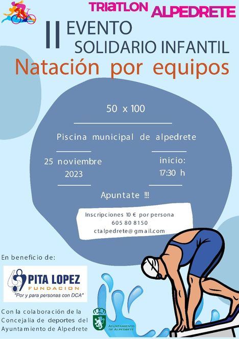 La piscina de Alpedrete acogerá un evento solidario de natación a beneficio de la Fundación Pita López