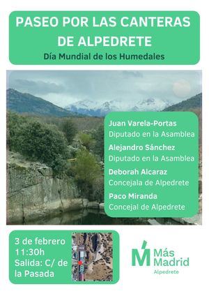Más Madrid Alpedrete organiza un paseo por las canteras con motivo del Día de los Humedales