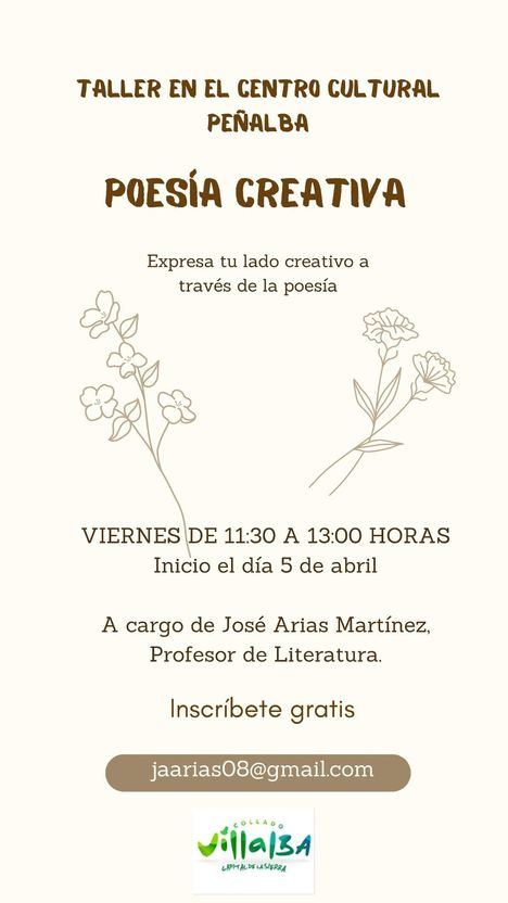 El Centro Cultural Peñalba de Collado Villalba ofrece un taller de Poesía Creativa
