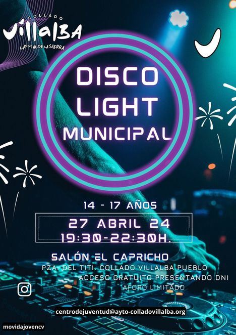 Collado Villalba organiza una ‘Disco Light Party’ para jóvenes de 14 a 17 años