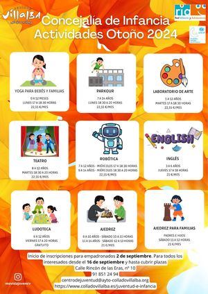 Abierto el plazo de inscripción en las nuevas actividades de otoño 2024 para niños y jóvenes de Collado Villalba