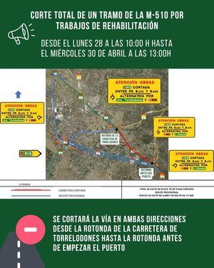 La M-510 permanecerá cortada hasta el 30 de abril a su paso por Galapagar por trabajos de rehabilitación