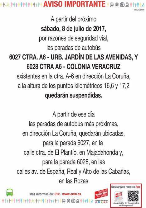 El Consorcio de Transportes elimina dos paradas de autobús
