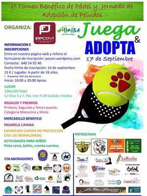 “Juega & Adopta”, primer torneo benéfico de pádel y jornada de adopción de peludos