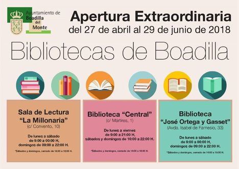 Apertura extraordinaria de las bibliotecas de Boadilla entre el 27 de abril y el 29 de junio