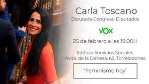 La diputada de Vox Carla Toscano impartirá una conferencia sobre feminismo en Torrelodones este viernes