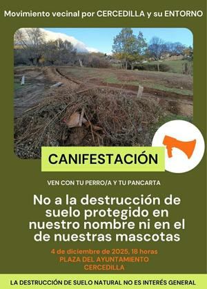 Los vecinos de Cercedilla se manifiestan con sus perros contra el uso de suelo protegido para un parque canino