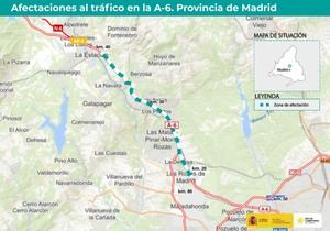 Transportes inicia las obras de reparación del asfaltado en la A-6, entre Las Rozas, Torrelodones y Collado Villalba